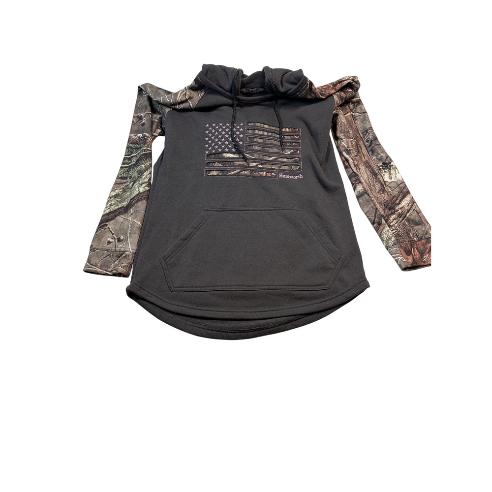 Huntworth Womens American Flag Camo Hoodie Large Black Camouflage